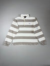 Adidas 2000s Wide Stripe Long Sleeve Rugby Polo, Beige/White (L)