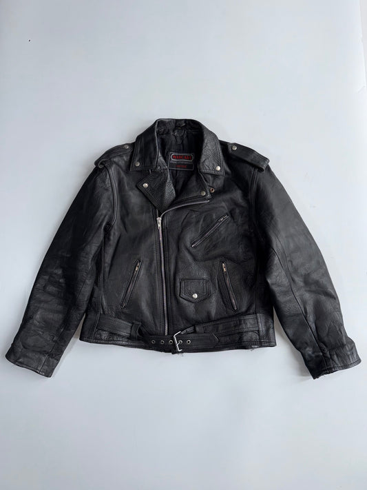 Marcady Genuine Cowhide Leather Biker Jacket (XL)
