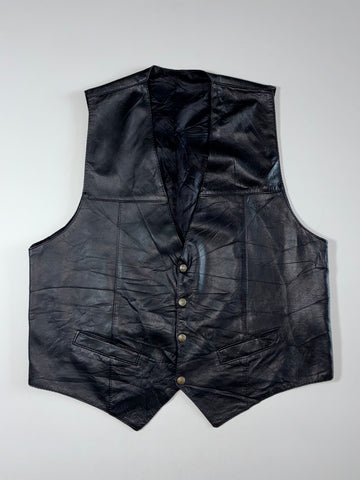 Vintage Genuine Leather Button-Up Vest  (L)
