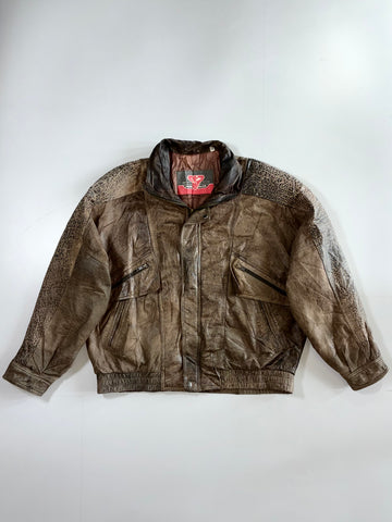Peromar Vintage Distressed Leather Bomber Jacket (XL)