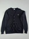 Vintage Lacoste Black Wool V-Neck Cardigan – Classic Croc Logo (XL)
