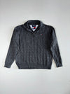 Tommy Hilfiger Charcoal Grey Cable Knit Quarter-Zip Sweater with Flag Logo (XL)