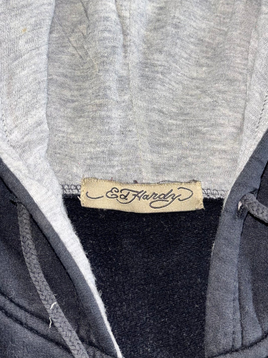Vintage Ed Hardy Velour Zip-up Skull Printed Hoodie (M)