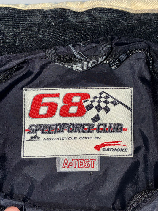 Vintage Gericke Speedforce Club 68 Motorcycle Racing Jacket – Black / Cream – Patchwork (XL)