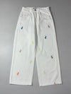 Polo Ralph Lauren White Multicolor Pony Embroidered Wide Leg Jeans (W:26) (L:35.5)