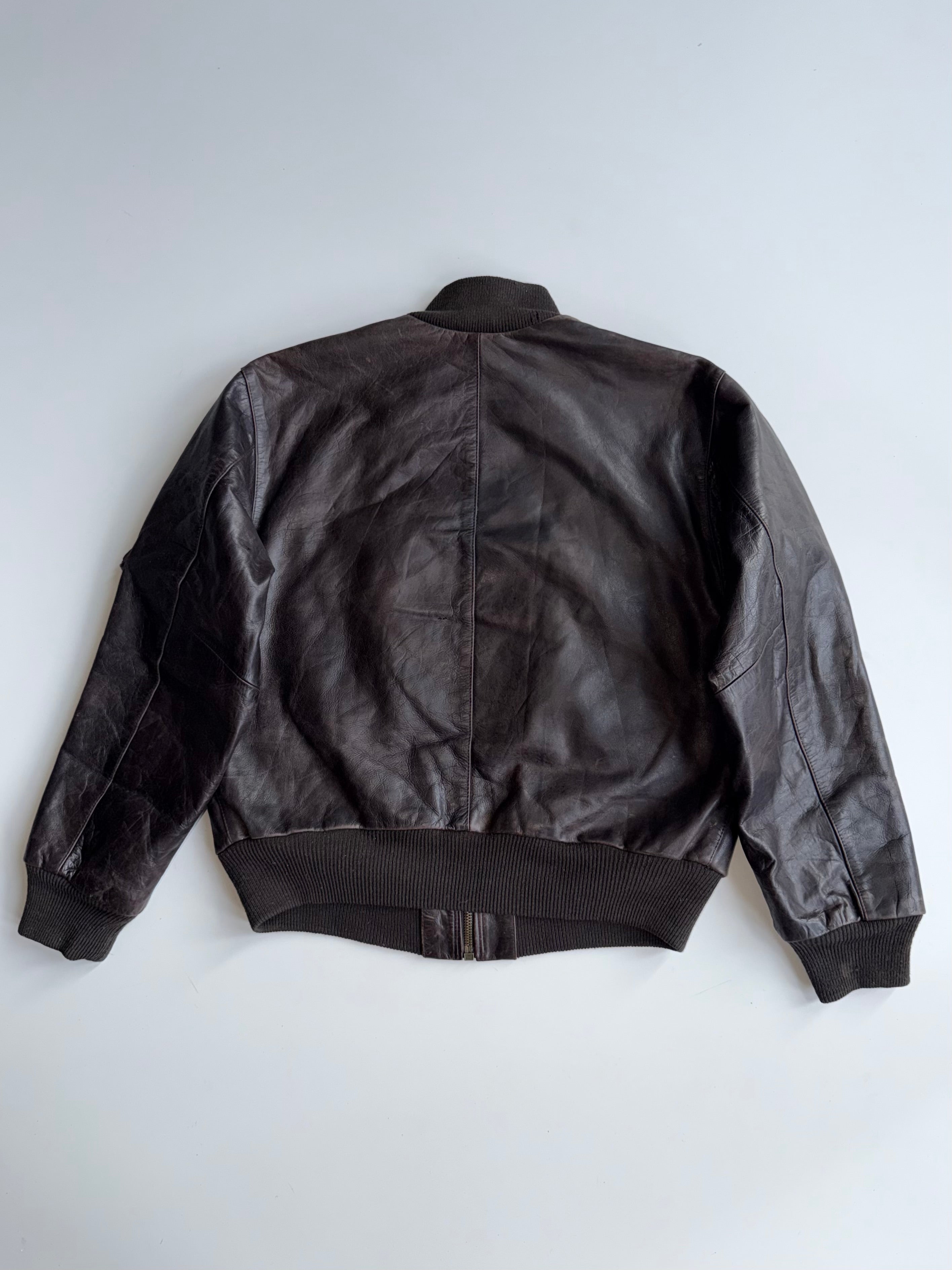 90s Armani Jeans (AJ) Vintage Brown Leather A-2 Style Flight