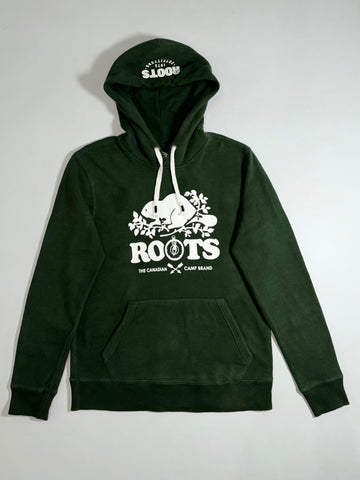 Roots "Canadian Camp Brand" Beaver Logo Hoodie – Forest Green (M)