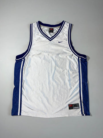 Vintage Nike Blank Basketball Jersey – White & Royal Blue (2XL)