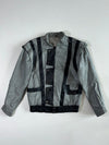 Vintage Silver & Black Leather  (Detechable Arms) Panel Bomber Jacket (S)