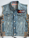 Rare Harley-Davidson “Dang Jin” Eagle Engine Lace-Up Denim Biker Vest(M)