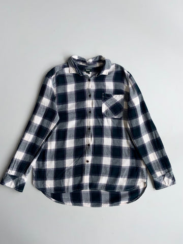 Roots Canada Flannel Plaid Button-Up Shirt  Navy/White (L)