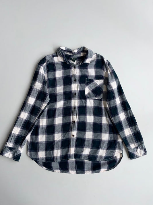 Roots Canada Flannel Plaid Button-Up Shirt  Navy/White (L)