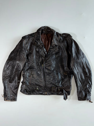 Distressed Brown Leather Double Rider Biker Jacket (2XL)