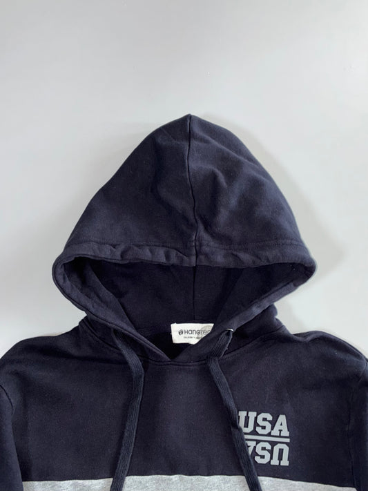 USA Mirror Print Colour Block Pullover Hoodie (L)