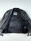 X-Tech Black, Blue & White Striped Leather Motorcycle Racing Jacket Padded (L)