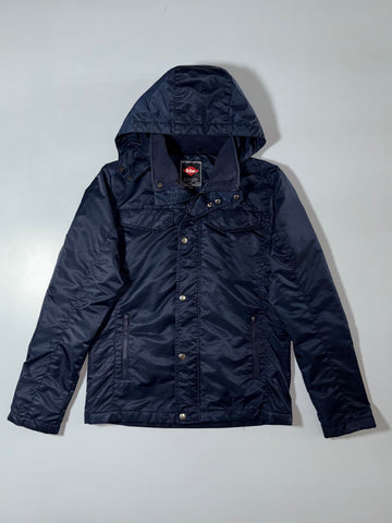 Lee Cooper Navy Hooded Puffer Jacket – Snap-Button Insulated Winter Jacket, (S)