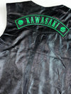 Vintage Black Leather Biker Vest – Kawasaki Patch, Side Lace-Up (L)
