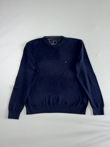 Tommy Hilfiger Classic Flag Logo Crewneck Knit Sweater – Navy Blue (XL)