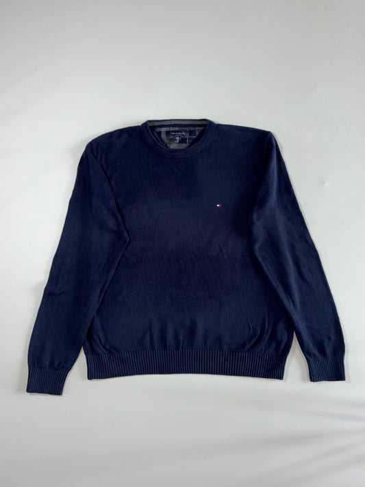 Tommy Hilfiger Classic Flag Logo Crewneck Knit Sweater – Navy Blue (XL)