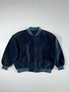 Navy Blue Textured Bomber Jacket with Embroidered Chest Logo & Contrast Ribbed Trim (2XL)