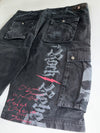 Rock Rebel | Graphic Cargo Shorts | Black & Red Eagle Print (W:38|L:23)