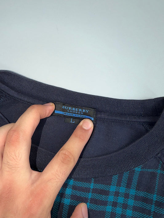 Vintage Burberry London Blue Label Nova Check Panel Long Sleeve Tee (XL)