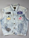 Vintage Black Cow Acid Wash Denim Racing Vest – BMW, Rothmans, Honda, Harley Patches (XL)