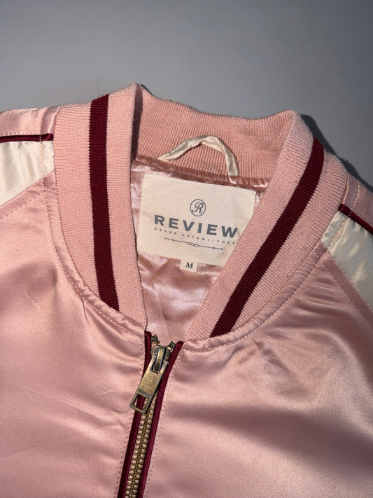 Japanese Crane Embroidery Satin Bomber Jacket (S)