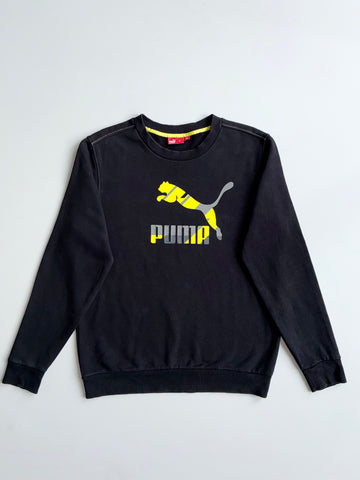 Puma Black & Yellow Big Logo Crewneck Sweatshirt | Size (S)