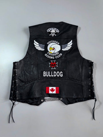 Leather King M3 Southern Cruisers Riding Club “Bulldog” Patched Leather Vest (XL)