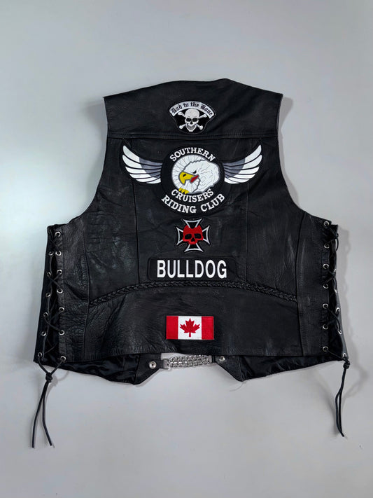 Leather King M3 Southern Cruisers Riding Club “Bulldog” Patched Leather Vest (XL)