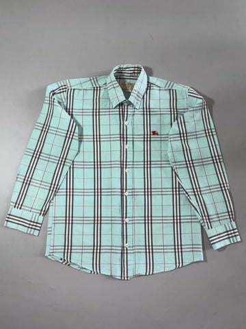 Burberry Nova Check Shirt – Mint Blue Button-Down (S)