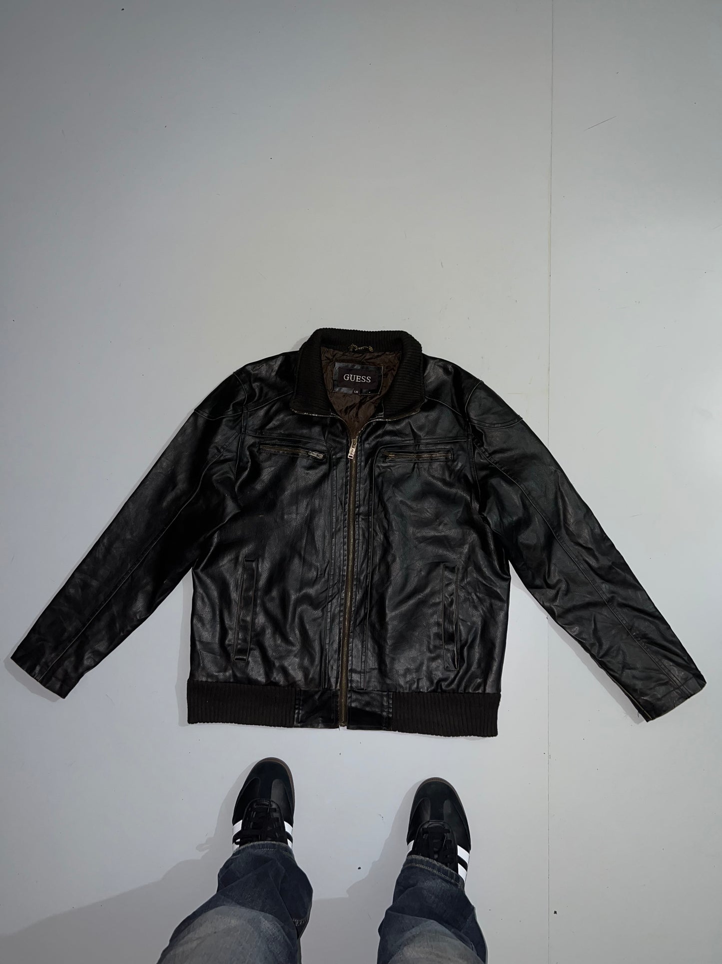 ZGuess Original Leather Jacket (RARE FIND) (Cap Removable) (L/XL)