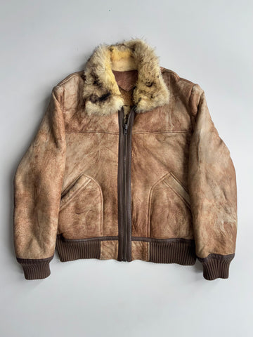 Shepherd Genuine Leather Shearling Fur Collar Bomber Jacket (M/L)
