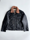 Aviators | Shearling Collar Leather Jacket Black Tan Detachable couler (Xl/2Xl)