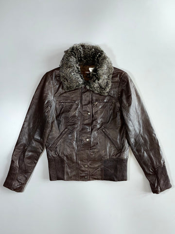 Danier Premium Original Leather Jacket (Detechable Furr Coller ) (S)