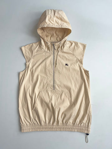 Vintage Burberry London Blue Label Sleeveless Half-Zip Hooded Anorak – Beige (M)
