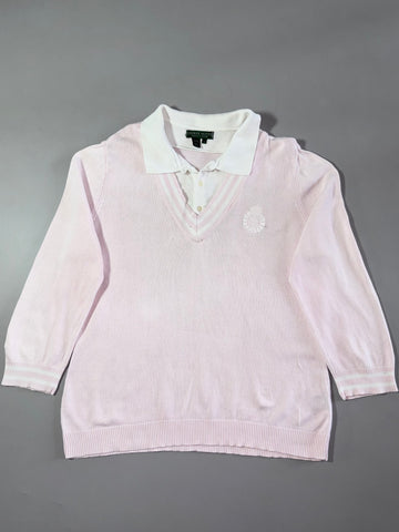 Lauren Active Ralph Lauren Pink Layered Polo Collar Sweater – RL Crest Logo (M/L)