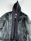 Camp David Black Leather Hooded Biker Jacket – Rugby Crest Embossing, Quilted Shoulders (XL)