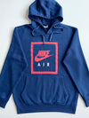 Nike Air Navy Box Logo Pullover Hoodie – Red Graphic Print (M)