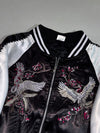 Embroidered Crane Sukajan Souvenir Bomber Jacket – Black/White Satin (S)