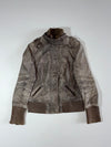 Review  Leather Moto Jacket – Grey/Taupe (XS)