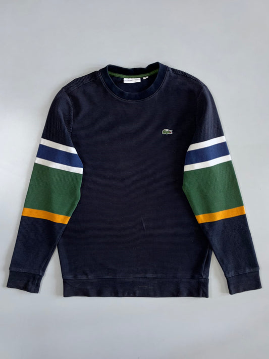 Lacoste Colour Block Stripe Sleeve Crewneck Sweatshirt in Navy (M)