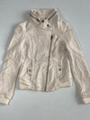 Lavenlico Cream Leather Asymmetric Zip Biker Jacket with Ribbed Knit Hem & Cuffs Women’s (XXS)