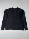 Polo Ralph Lauren Black Cable Knit Crewneck Sweater – White Pony (2XL/3XL)