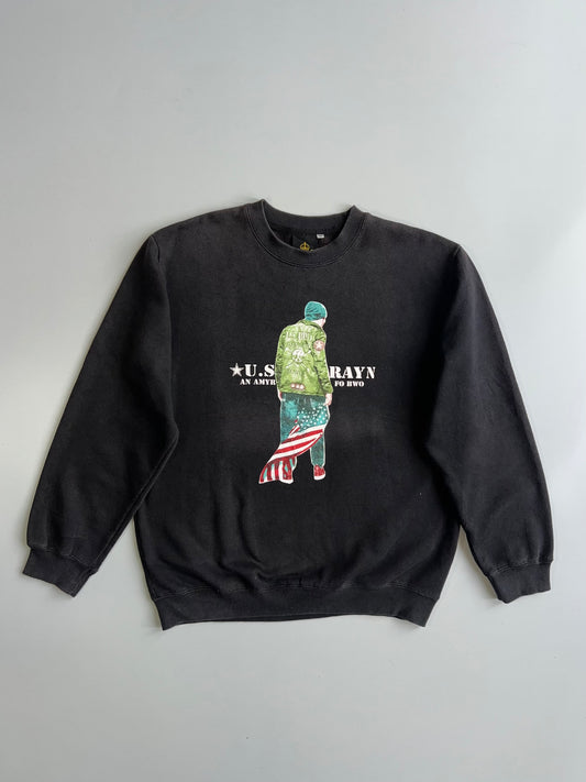 U.S. Army Skull American Flag Graphic Crewneck Sweatshirt (XL)