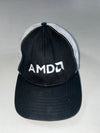 AMD Tech Embroidered Logo Black & White Mesh Trucker Cap (Adjustable)