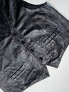 Vintage Genuine Leather Waistcoat – Black Button-Up Vest (XL)