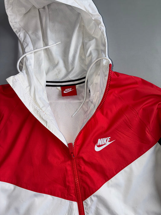 Nike Windrunner Hooded Jacket | White Red Black | Colorblock | (L)