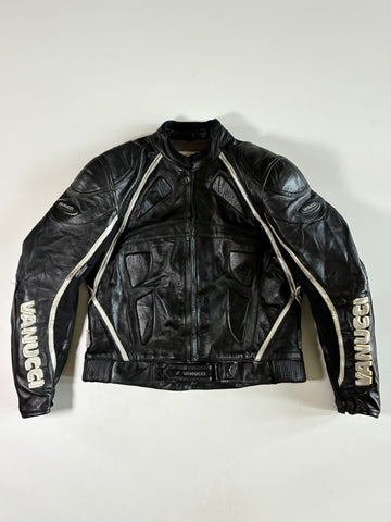 Vanucci Armoured Black Leather Motorcycle Racing Jacket Padded (L)